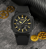 SKMEI 2091 jam tangan rantai Digital, jam tangan Digital Analog 5 Alarm, jam tangan modis 12/24