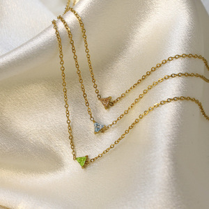 Geometric Triangle Pendant Necklace Stainless Steel 18K Gold Plated Zircon Claw Setting Gift Jewelry - Product Image 3