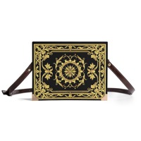 Sac à bandoulière personnalisé en PU bleu marine et or, en forme de livre de prières vintage, avec motif de couronne florale et épée, pour femme
