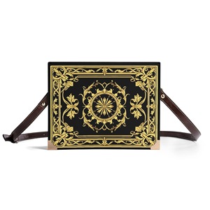 Navy Blue Gold Vintage Scripture Book Shaped PU Box Bible <strong>Bag</strong> <strong>Women</strong> Ornate Crown Floral Sword Print <strong>Shoulder</strong> Purse Custom - Product Image 2