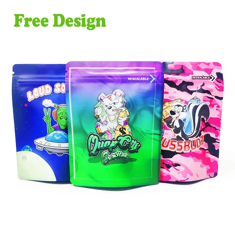 Digital Printed Custom 1 3.5 7 14 28 Gram Soft Touch Small Smell Proof Mylar Bags With My Logo