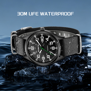 ساعة كوارتز LIGE ST6722 سوداء من النايلون للرجال والنساء، ساعة رياضية بمنطقتين زمنيتين وأرقام عربية، ساعة رجالية فاخرة مضيئة + علبة هدايا - Product Image 4