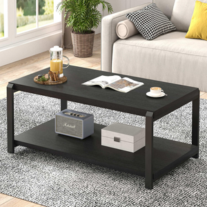 <span class=keywords><strong>Table</strong></span> basse rustique moderne noire <span class=keywords><strong>de</strong></span> 42,1 pouces, <span class=keywords><strong>table</strong></span> à cocktail rectangulaire industrielle avec étagère <span class=keywords><strong>de</strong></span> rangement - Product Image 1