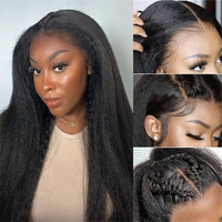 Perruque sans colle 13x4 HD Lace Frontal en cheveux brésiliens vierges naturels, lisses et crépus, 100% cheveux humains, pour femmes noires