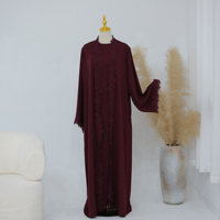 Abaya en dentelle fantastique pour femmes, vêtements islamiques de Dubaï, cardigan pour femmes musulmanes avec robe intérieure, Ramadan EID, nouvelle abaya, ensemble 3 pièces
