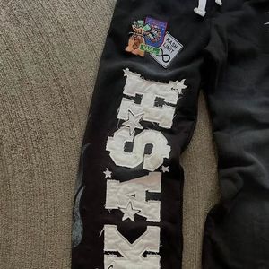 Streetwear Custom Distressed Embroidery Patch Logo Vintage <b>Silk</b> Screen Printing Cotton Heavyweight Loose Fit Mens Acid <b>Pants</b> - Product Image 3