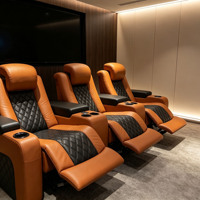 Canapé inclinable électrique orange et noir pour salon, mobilier de cinéma maison avec porte-gobelets et repose-pieds