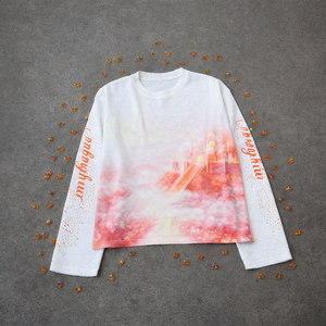 Streetwear Men's Oversized Cropped Boxy Long Sleeve Waffle T-Shirt DTG Printed Graphic <strong>Clothing</strong> <strong>Manufacturers</strong> - Product Image 2