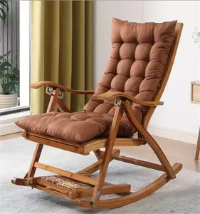Modern Outdoor Indoor Bamboo Recliner Rocking Chair Sofa with Soft Cushion Footrest Massage Footplate
