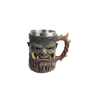Stainless Steel <b>Mug</b> Resin Orc Face Design <b>Thermal</b> Insulation Gift For Men Beer Drinking - Product Image 2