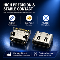 Conector USB Tipo-C de 16 Pines de Primera Calidad con Contactos Chapados en Oro para Montaje en PCB, Carcasa de Acero Inoxidable SUS304 Niquelada para Transmisión de Datos
