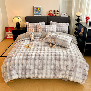 Cao Cấp Chồn Nhung Bộ Đồ Giường Đặt Màu Rắn Dày Sang Trọng Chăn Bìa Ấm Cúng Ấm Áp Tấm Ga Giường Bộ Fluffy 4 Pcs Phòng Ngủ Bộ Sưu Tập - Product Image 1