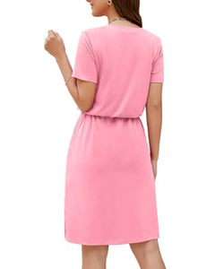 Femmes <span class=keywords><strong>grande</strong></span> <span class=keywords><strong>taille</strong></span> rayé imprimé été robes décontractées col en V à manches courtes sangle <span class=keywords><strong>taille</strong></span> doux Style usine en gros - Product Image 6