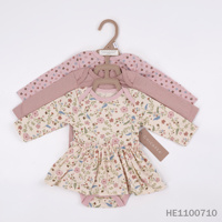 Lot de 3 barboteuses à manches longues pour bébé fille, en coton, imprimé floral et léopard, combinaisons pour nouveau-nés, barboteuses à jupe pour nourrissons de 0 à 9 mois, vente en gros