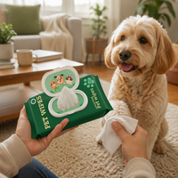 Lingettes nettoyantes pour animaux de compagnie biodégradables à base de plantes, sans alcool, personnalisables avec logo OEM