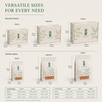 Kit d'emballage de luxe personnalisé pour café : Sacs, boîtes d'expédition et autocollants pour marque de café V60 – Emballage Bolsa