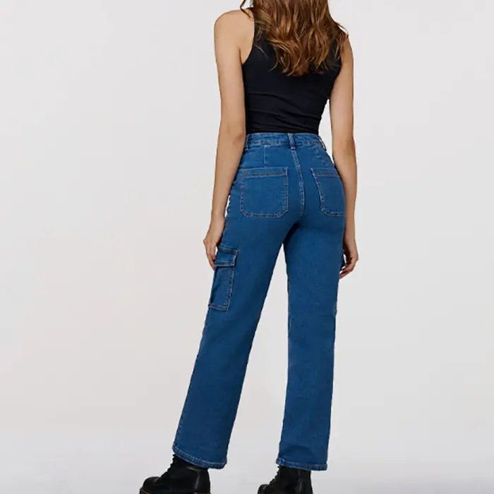 Vêtements pour femmes 2024 Pantalon grande taille uni, quantité OEM personnalisé pour femmes Pantalon en jean Denim décontracté Pantalon en jean droit/