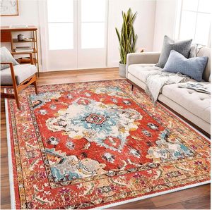Tappeti Vintage 8x10 per soggiorno camera <span class=keywords><strong>da</strong></span> letto sala <span class=keywords><strong>da</strong></span> pranzo ufficio morbido e lavabile a pelo basso tappetino antiscivolo in <span class=keywords><strong>rosso</strong></span> - Product Image 1