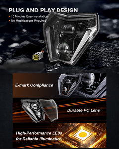 Phare LED ECE pour Pit Bike <span class=keywords><strong>KTM</strong></span> 150 250 300 EXC 250 350 450 500 EXC-F SIX JOURS 2024 2025 - Product Image 3