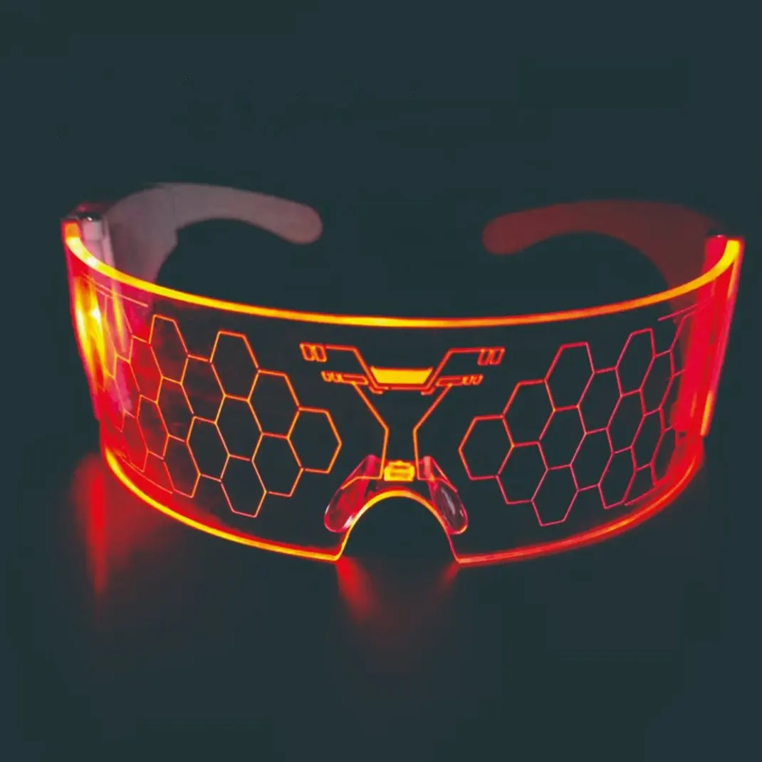 Futuristische Led Glazen, Cool Neon Cyber Robot Zonnebril, Rave Chemion Bril Lichtgevende