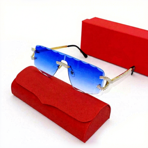 Rimless Shield <b>Sunglasses</b> <b>Gradient</b> Blue Lenses 100% UV Protection Unisex Outdoor Use Red Case Included - Product Image 1