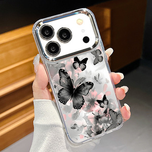 Étui de téléphone portable gris <span class=keywords><strong>noir</strong></span> élégant avec imprimé papillon et électroplaqué, avec découpe pour l'appareil photo, pour <span class=keywords><strong>iPhone</strong></span> 7 8 X Xr Xs 11 <span class=keywords><strong>12</strong></span> 13 14 15 16 17 Pro Max - Product Image 1