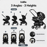 Système de voyage pour bébé pliable 3 en 1 Kidilo avec cadre en alliage d'aluminium et siège auto pour bébé pour une utilisation en extérieur de 0 à 6 mois