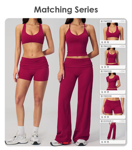 Ensemble de sport pour femmes FANCO, ensemble de fitness respirant, haut à manches courtes, t-shirts actifs, pantalon évasé, ensemble de yoga et de pilates 2 pièces - Product Image 2