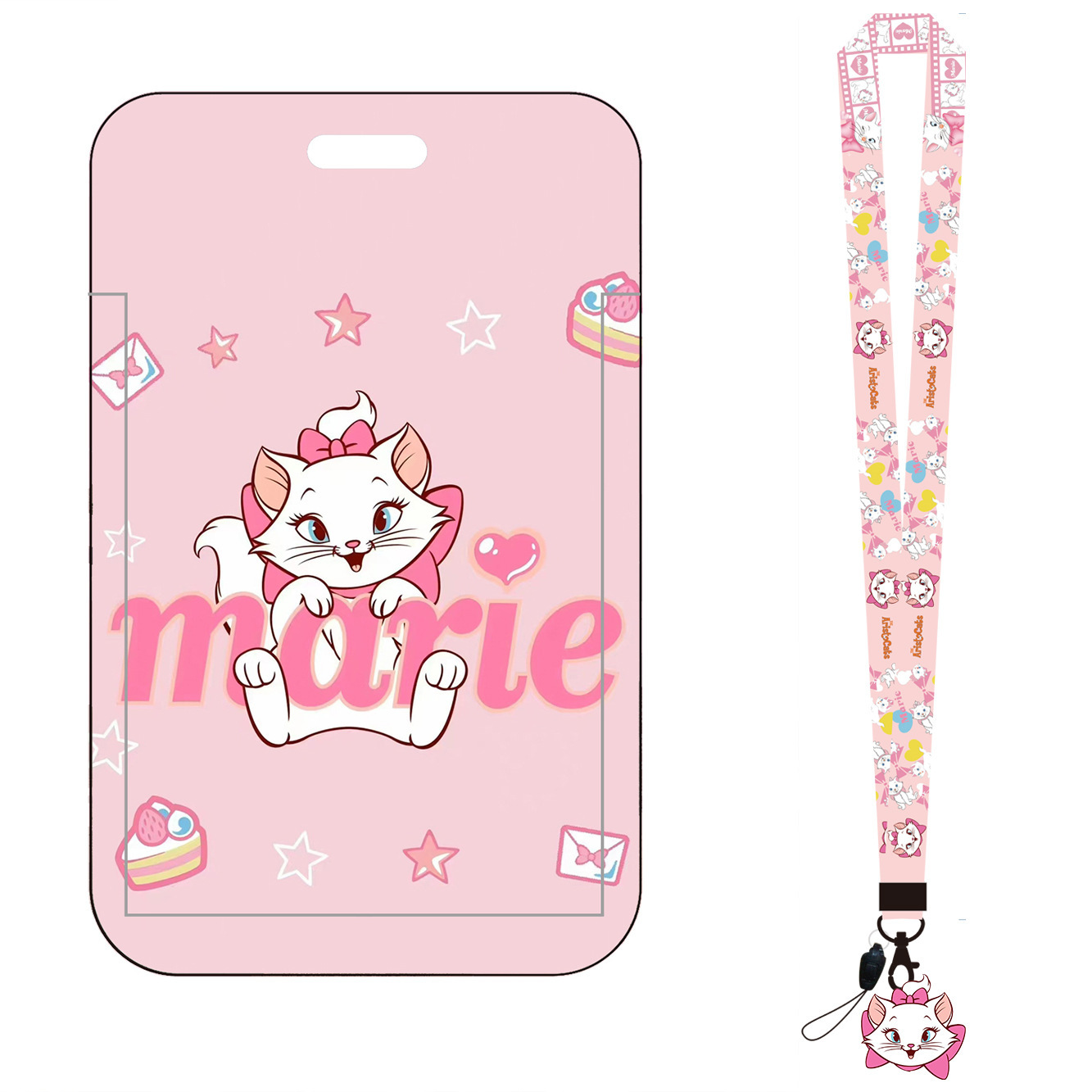 ID Credit Lovely Cartoon Marie Cat Card Holder Cute the AristoCats Lanyards with Pendant Campus Hanging Neck Plastic Card Case Image 2