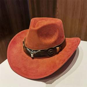 Sombrero de vaquero de fieltro de gamuza enrollable de ala ancha estilo Topper para viajes al aire libre con cinturón OX - Product Image 6