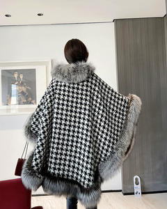 Écharpe en fausse fourrure de <span class=keywords><strong>renard</strong></span> pour femme, châle <span class=keywords><strong>à</strong></span> carreaux, cape longue, col tendance, poncho chaud d'hiver - Product Image 6
