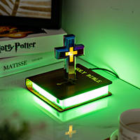 Luz LED iluminada, lámpara de Cruz flotante levitante, decoración religiosa, Iglesia Cristiana, regalo de Navidad, familia de la Sagrada Biblia de Jesús