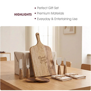Acacia Wood <b>Cheese</b> Board <b>Set</b> With Stainless Steel <b>Knives</b> And Coasters For Serving And Gifting - Product Image 3