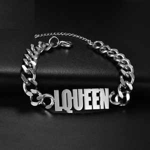 Bracciale <span class=keywords><strong>a</strong></span> catena cubana in acciaio inossidabile placcato oro 18K sottovuoto, anti-ossidazione, <span class=keywords><strong>con</strong></span> lettere personalizzate, regalo per <span class=keywords><strong>la</strong></span> festa del papà - Product Image 6