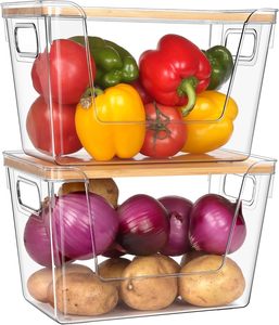 2 Set Stackable Plastic Rectangle <strong>Storage</strong> Bins Baskets Eco-Friendly Kitchen Pantry Organizer for <strong>Vegetable</strong> Produce Snack <strong>Storage</strong> - Product Image 1