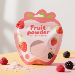 Stampa personalizzata modello carino <span class=keywords><strong>rosa</strong></span> lucido finitura speciale a forma di finestra rotonda trasparente per frutta fragola polvere Mylar borsa - Product Image 3