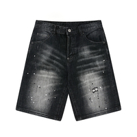 Shorts en jean pour homme, style vintage délavé, imprimé effet éclaboussures d'encre, haute qualité, design de créateur, broderie effet moustaches personnalisée, décontracté
