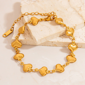 Bracelet en acier inoxydable plaqué or 18 carats avec breloques étoile, croix et cœur, bijou tendance pour femme, cadeau transfrontalier - Product Image 3