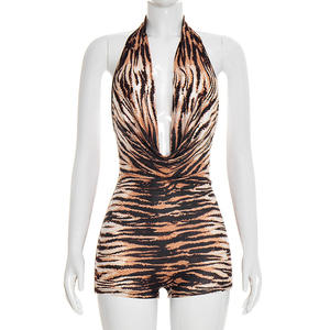 Viviblook D26RP046 Mono Casual de Verano para Mujer, Estampado de Tigre, Cuello Halter, Espalda Descubierta, Sexy, de Una Pieza - Product Image 2