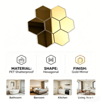 Autocollants muraux en miroir acrylique doré hexagonal, autocollants amovibles flexibles, feuille de miroir pour la décoration de la chambre à coucher, du salon et de la maison