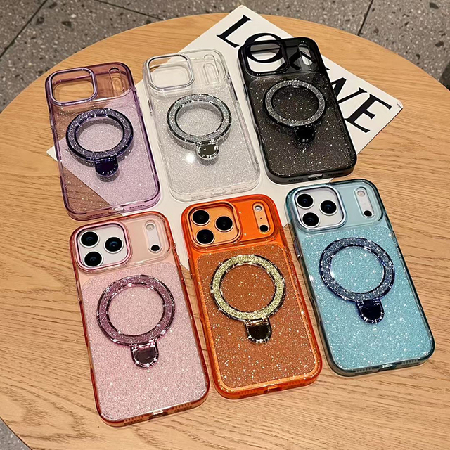 Foldable Kickstand Glitter Magnetic Phone Case for iphone 17pm 17pro 17 air 16 15plus 14 13 Sparkling Foldable Bracket case