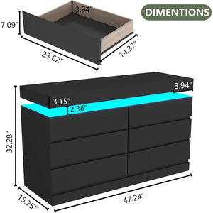 ตู้ลิ้นชักไม้ Nu-Deco สีดำ 6 ลิ้นชัก พร้อมปลั๊กไฟและไฟ LED ตู้เก็บของแบบโมเดิร์น - Product Image 6