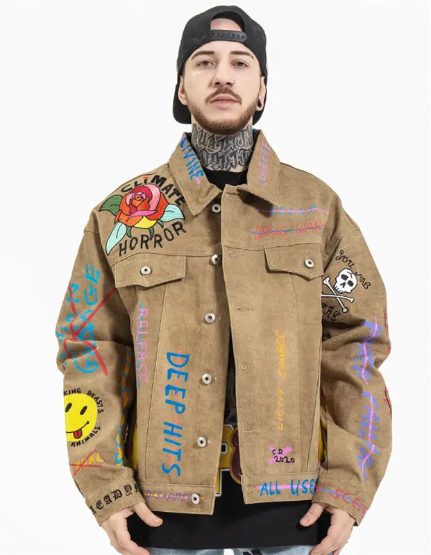 Autumn And Winter New Fashion Brand Embroidery Graffiti Denim Jacket Men