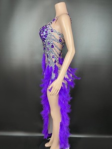 Robe décontractée longue en dentelle, nouvelle collection, style tendance, pour la danse latine, avec jupe à plumes, idéale pour la scène - Product Image 2