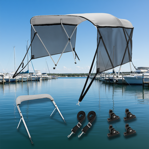 Tendalino Bimini Grigio Chiaro a 3 Archi per Barca 6'L x 67-72W con Pareti Laterali in Rete Rimovibili, Poliestere 600D, Telaio in Lega di Alluminio - Product Image 2
