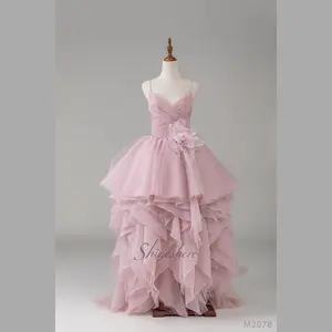 Модное розовое плиссированное платье на тонких бретельках с 3D цветами, красивое вечернее платье с оборками и открытой спиной, красивое платье для девушек