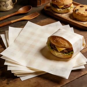 Feuilles de papier ciré personnalisées avec logo imprimé, revêtement PE, pour emballage alimentaire (viandes, hamburgers, frites, sandwichs), résistantes à la graisse - Product Image 1