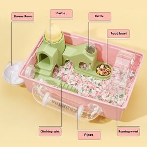 Doppia piattaforma di lusso gabbia di Maca per criceti PET trasparente in plastica nido di orso oro seta acrilico pulsante quattro stagioni Villa solida - Product Image 4