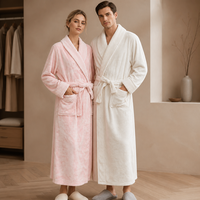 Peignoir en molleton à bordure gaufrée avec logo personnalisé, long, chaud, pour l'hiver, style kimono, pour hôtel, spa, usage domestique