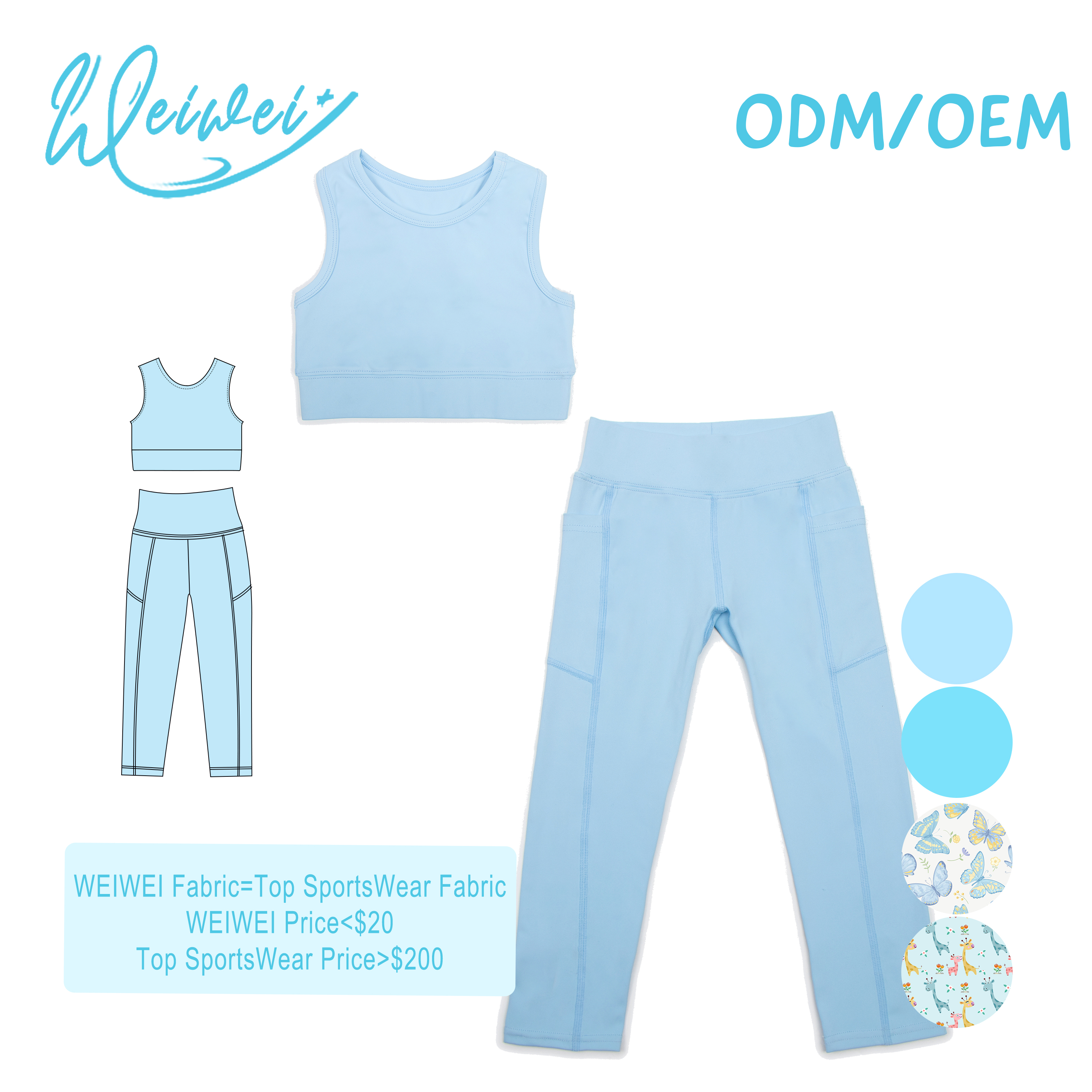 WEIWEI Custom Nylon Spandex Girls Yoga 2-piece Set Private Label Athletic Wear CPC Certified Buttery Naked For Gym Dance Wear